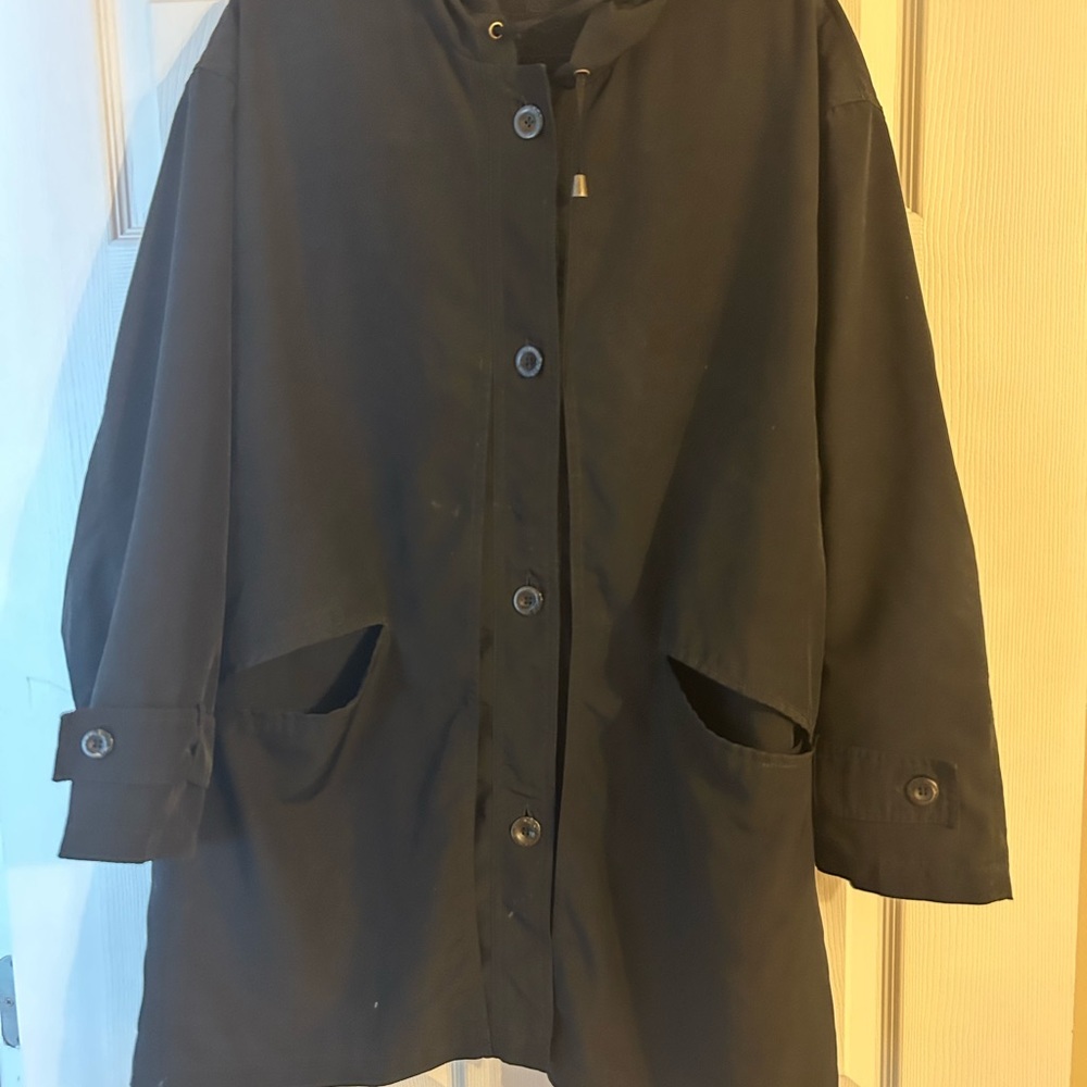 Utex black to the knees coat size medium with hood